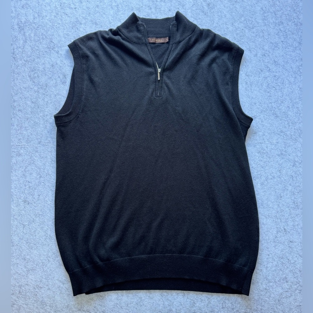 J Hilburn Sweater Vest Mens Small Black Quarter Zip Sleeveless Casual Knitted